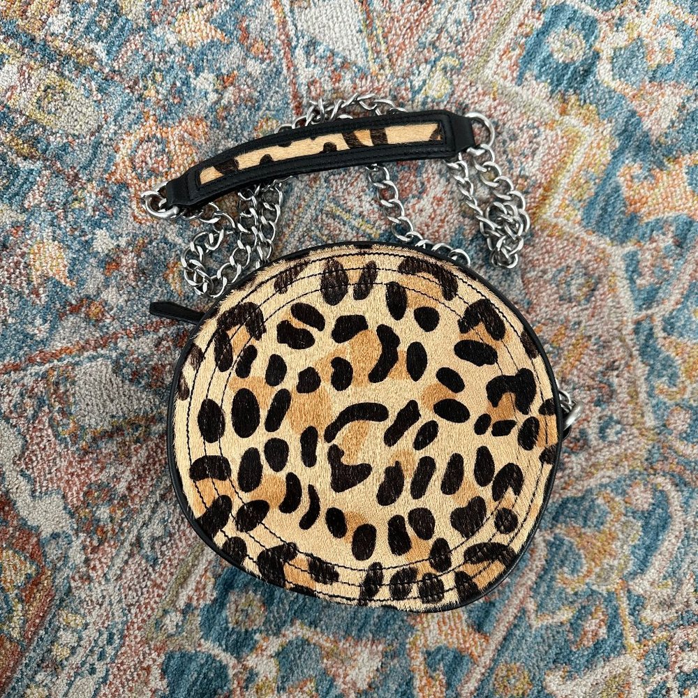 Nicky Hilton x Linea Pelle canteen crossbody bag cheetah print